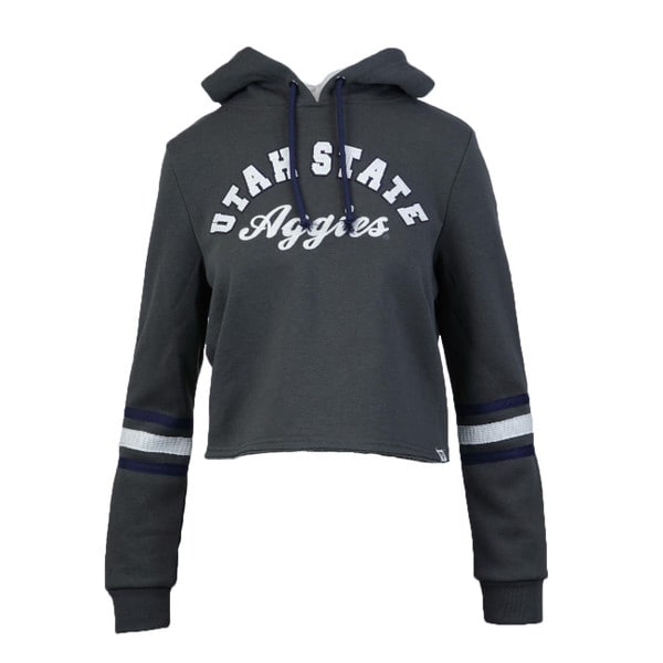 Women's Charcoal Utah State Aggies Cropped Drawstring Hoodie